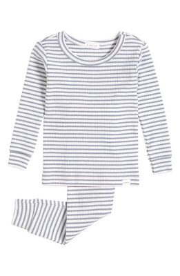 FIRSTS by Petit Lem Stripe Organic Cotton Blend Fitted Two-Piece Pajamas in 600 Blue