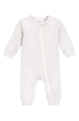 FIRSTS by Petit Lem Stripe Rib Fitted One-Piece Pajamas in 901 Light Grey