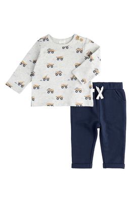 FIRSTS by Petit Lem Tipper Trucks Long Sleeve T-Shirt & Pants Set in Heather Grey 