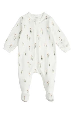 FIRSTS by Petit Lem Tulip Print Organic Cotton Fitted One-Piece Pajamas in Off White