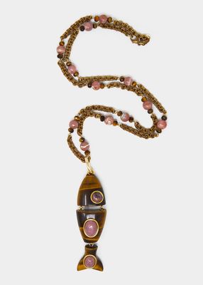 Fish Charm Necklace with Tiger Eye and Rhodochrosite