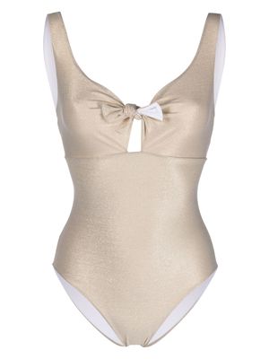 Fisico bow-detail stretch swimsuit - Gold