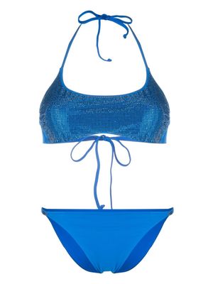 Fisico crystal-embellished logo bikini set - Blue