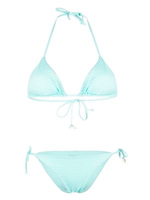 Fisico devoré-effect string bikini set - Blue