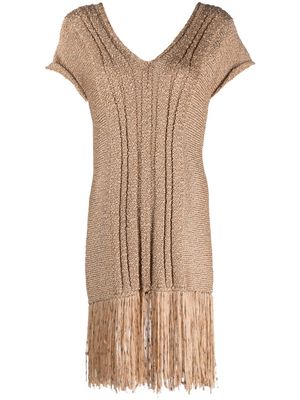 Fisico fringed knitted beach dress - Neutrals