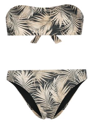 Fisico leaf-print strapless bikini set - Black