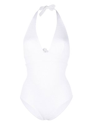 Fisico plunging halterneck swimsuit - White