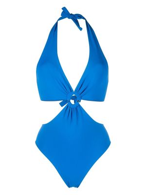 Fisico ring-embellishment halterneck swimsuit - Blue
