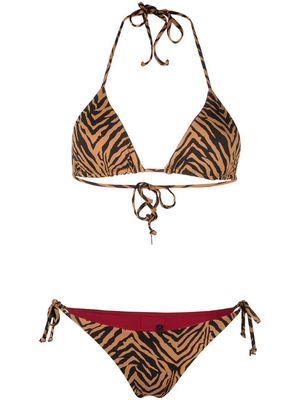 Fisico tiger-print logo-patch bikini - Brown