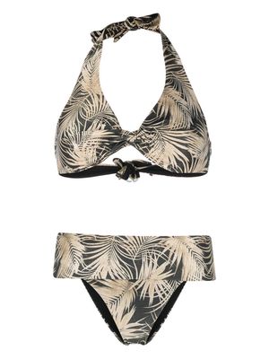 Fisico twisted palm -tree print bikini - Black