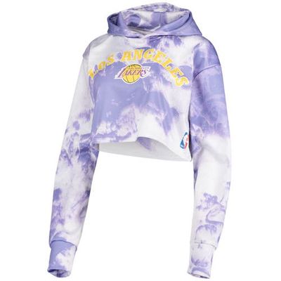 FISLL Female FISSL White Los Angeles Lakers Tie-Dye Cropped Pullover Hoodie