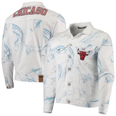 FISLL Men's White Chicago Bulls Ice Cloud Denim Jacket