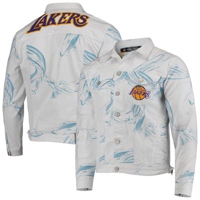 FISLL Men's White Los Angeles Lakers Ice Cloud Denim Jacket