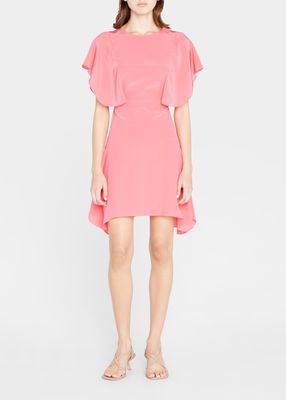 Fit-&-Flare Silk Flutter-Sleeve Mini Dress
