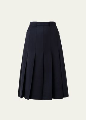 Fit-Flare Wool Pleated Skirt with Belt