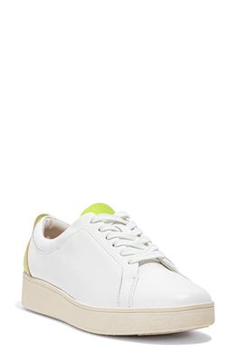 FitFlop Rally Neon Pop Sneaker in Urban White/Electric Yellow