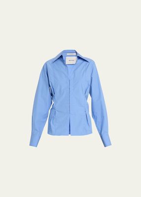 Fitted Long-Sleeve Hook-Front Shirt