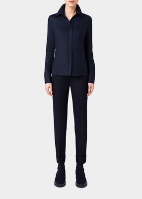 Fitted Zip-Front Wool Blouse