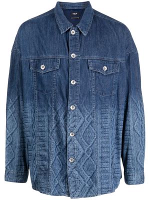 FIVE CM cable knit-print denim shirt - Blue