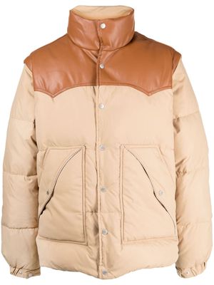 FIVE CM colour-block press-stud quilted down jacket - Brown