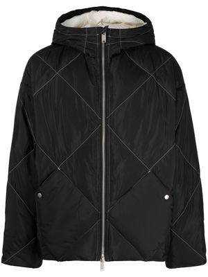 FIVE CM contrast-stitching quilted hooded jacket - Black