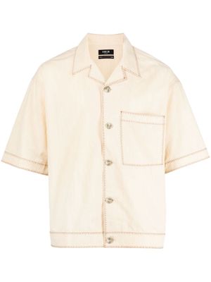 FIVE CM contrast-stitching short-sleeved cotton shirt - Neutrals