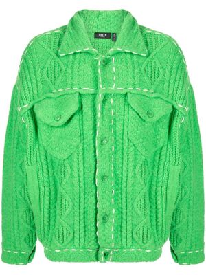 FIVE CM decorative-stitching cable-knit jacket - Green