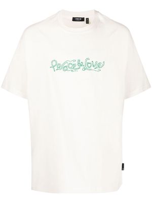 FIVE CM embroidered-slogan short-sleeve T-shirt - White