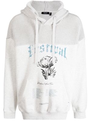 FIVE CM graphic-print knitted-panel hoodie - Grey