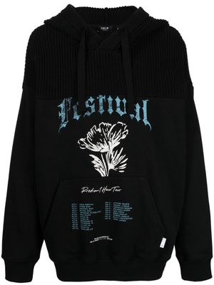 FIVE CM graphic-print panelled drawstring hoodie - Black