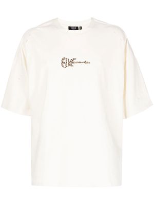 FIVE CM leopard guitar-print distressed T-shirt - White