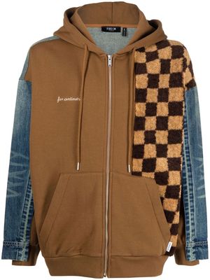FIVE CM logo-embroidered panelled hoodie - Brown