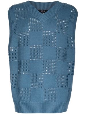FIVE CM open-knit V-neck kniited vest - Blue