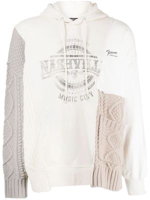 FIVE CM patchwork drawstring hoodie - White