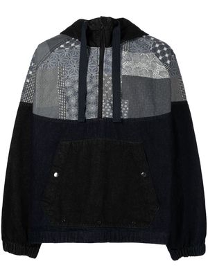 FIVE CM patchwork hooded half-zip jakcet - Black