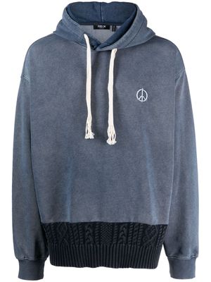 FIVE CM peace-embroidered panelled hoodie - Blue