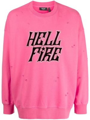 FIVE CM rhinestone-embellished distressed cotton sweatshirt - Pink