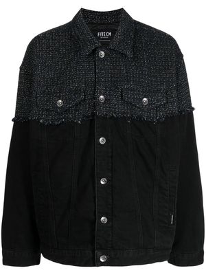 FIVE CM spread-collar tweed-panel jacket - Black