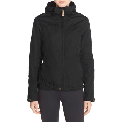 Fjällräven 'Stina' Hooded Water Resistant Jacket in Black 