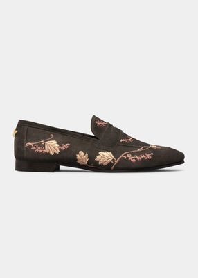 Flaneur Floral Embroidered Penny Loafers