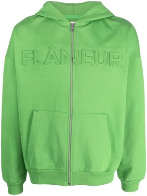 Flaneur Homme logo-embossed zip-up hoodie - Green