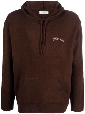 Flaneur Homme logo-embroidered drawstring hoodie - Brown