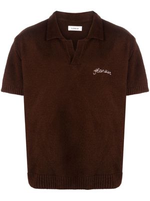 Flaneur Homme logo-embroidered knitted polo shirt - Brown
