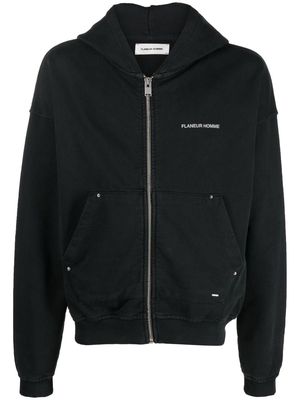 Flaneur Homme logo-print zip-up hoodie - Black