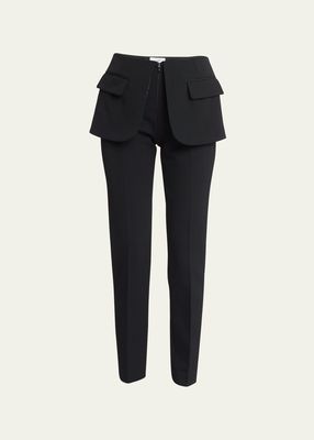 Flap Slim-Leg Ankle Tailored Trousers