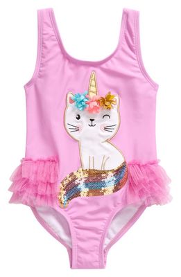 Flapdoodles Kids' Caticorn Appliqué One-Piece Swimsuit in Lilac