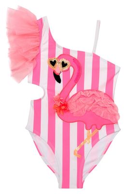 Flapdoodles Kids' Stripe Flamingo One-Piece Swimsuit