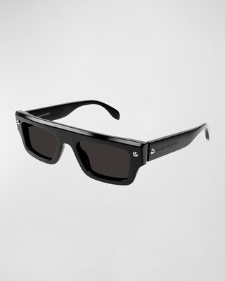 Flat-Top Studded Acetate Rectangle Sunglasses