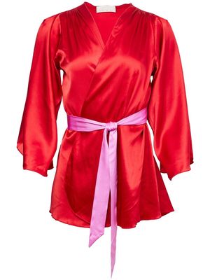 Fleur Du Mal Angel belted silk robe - Red