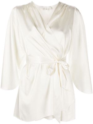 Fleur Du Mal Angel Sleeve embroidered silk robe - White